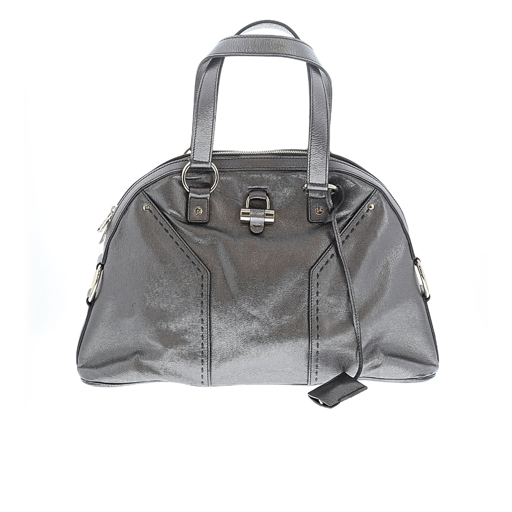 Yves Saint Laurent Muse Tote Bag Metallic Grey Leather